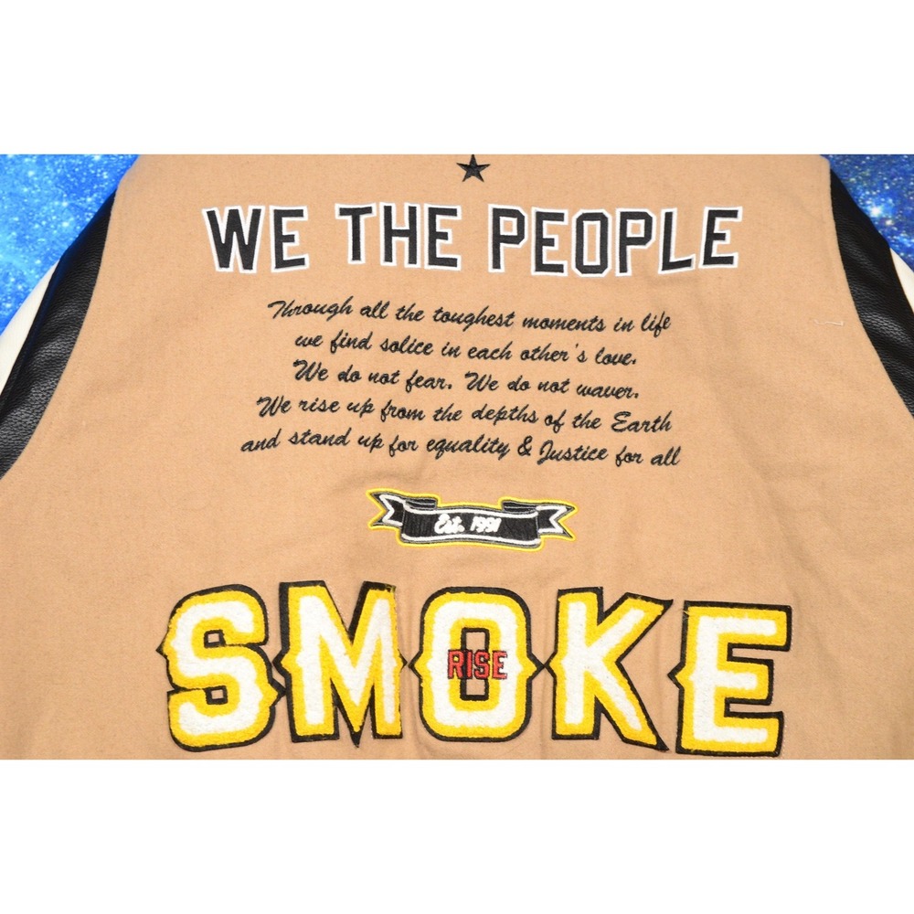 Smoke Rise Varsity Jacket Mens 2XL Tan White Letterman Quilted Snap Patches - Picture 4 of 10